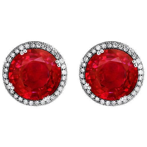 Dames rode ronde geslepen Ruby Diamond Stud Earring 9,28 karaat goud 14K - harrychadent.nl