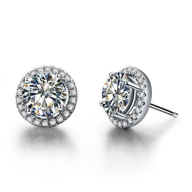 Dames ronde diamanten Halo Stud Earring massief wit goud 14K 1.94 karaat - harrychadent.nl