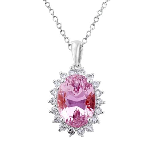 Dames roze ovale Kunziet met diamant 20 karaat ketting hanger - harrychadent.nl