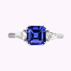 Dames saffier ring Asscher geslepen 2,50 karaat taps toelopende baguette diamanten