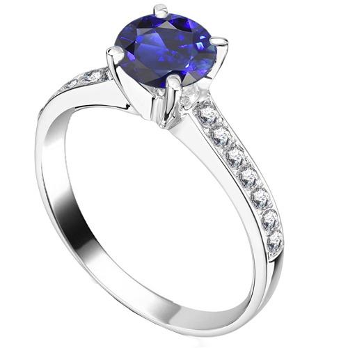 Dames saffier verlovingsring 2,50 karaat ronde diamant geaccentueerd - harrychadent.nl