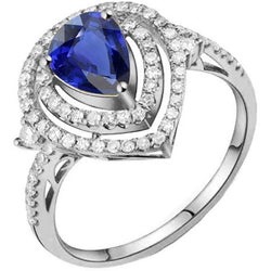 Dames sieraden dubbele Halo trouwring blauwe saffier 3,50 karaat