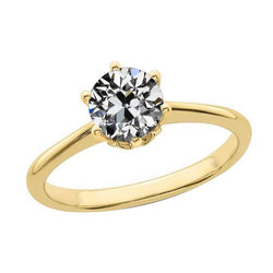 Dames solitaire ring ronde oude mijnwerker diamant 1,50 karaat geel goud