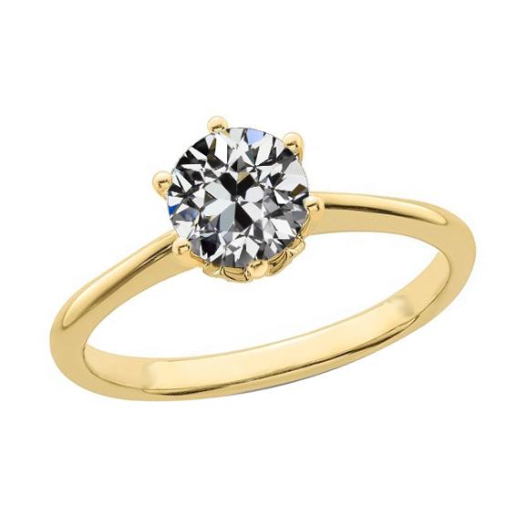 Dames solitaire ring ronde oude mijnwerker diamant 1,50 karaat geel goud - harrychadent.nl