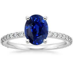 Dames verlovingsring blauwe saffier & pave set diamanten 5,25 karaat
