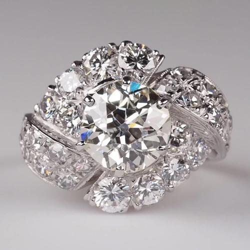 Dames vintage stijl ronde diamanten oude mijn geslepen ring 4 karaat - harrychadent.nl