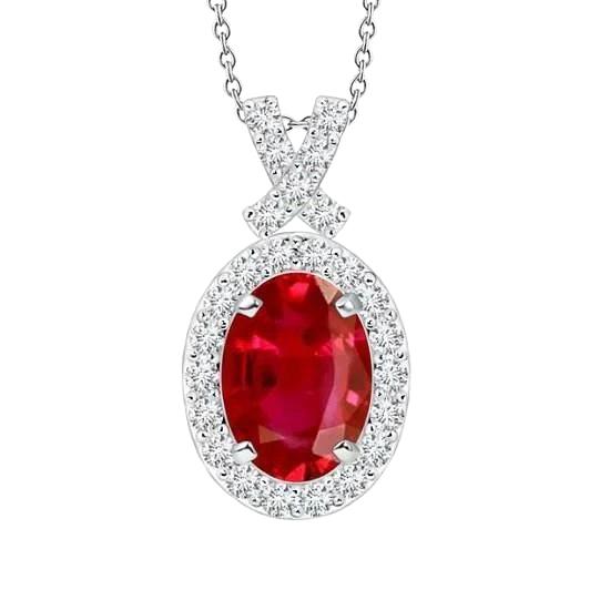 Dames witgoud 14K hanger ketting 3,80 karaat rode robijn diamanten - harrychadent.nl