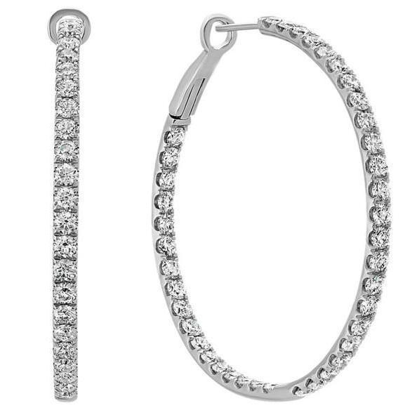 Dames Hoepel Oorbellen 4,00 karaat Ronde Geslepen Echt Diamanten Wit Goud 14K - harrychadent.nl