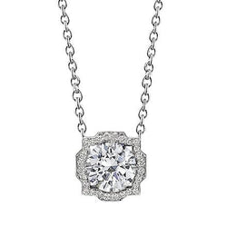 Dames Ronde Echt Diamanten Halsketting Hanger 1 Karaat Witgoud 14K