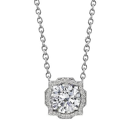 Dames Ronde Echt Diamanten Halsketting Hanger 1 Karaat Witgoud 14K