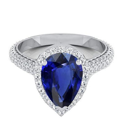 Damesring Halo Ceylon Sapphire & Pave Set ronde diamanten 4 karaat