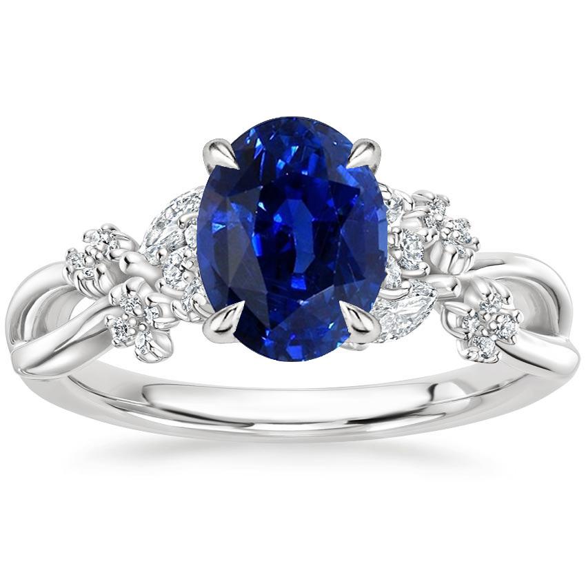 Damesring blauwe saffier en markiezin ronde diamanten accenten 3,50 karaat - harrychadent.nl