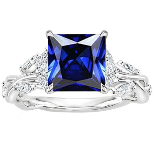 Damessieraden Marquise Diamond & Princess Blue Sapphire Ring 4 karaat - harrychadent.nl