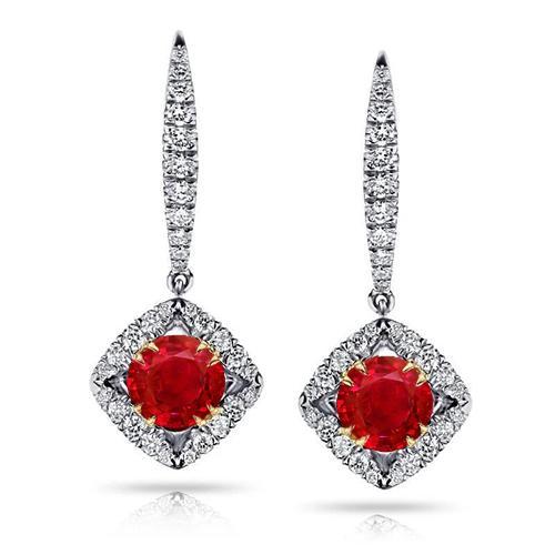 Dangle Diamonds Two Tone Gold 14K Ruby oorbellen Nieuw 4,20 karaat - harrychadent.nl