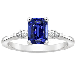 Diamant 3 Stenen Ring Smaragd Ceylon Saffier 3,50 Karaat