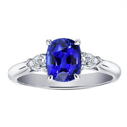 Diamant 3 steen peer & ovale blauwe saffier ring 3 karaat dames sieraden