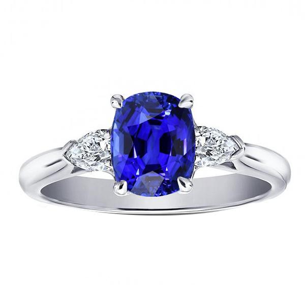 Diamant 3 steen peer & ovale blauwe saffier ring 3 karaat dames sieraden - harrychadent.nl