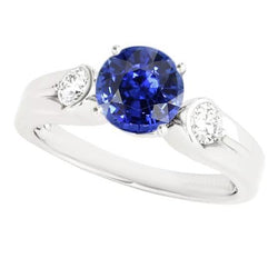 Diamant 3 stenen ring Sri Lankaanse saffier ronde geslepen 2,50 karaat