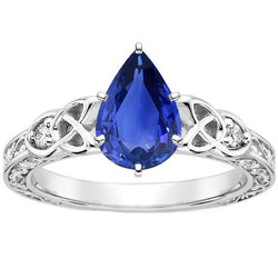 Diamant 3 stenen ring peer Ceylon saffier vintage stijl 4,25 karaat