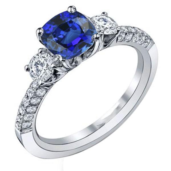 Diamant 3 stenen stijl kussen Sri Lankaanse saffier ring 3,50 karaat - harrychadent.nl