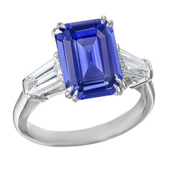 Diamant 3 stenen trouwring Emerald Ceylon Sapphire 3,50 karaat