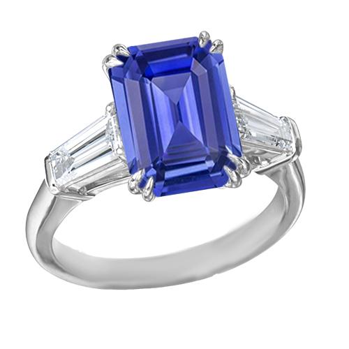 Diamant 3 stenen trouwring Emerald Ceylon Sapphire 3,50 karaat - harrychadent.nl