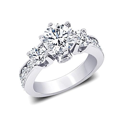 Diamant 3,11 karaat drie stenen ringstijl sieraden wit goud 14K - harrychadent.nl