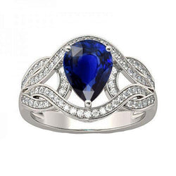 Diamant Edelsteen Ring Peer Vintage Stijl Ceylon Saffier 3 Karaat Goud
