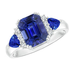 Diamant Edelsteen Sieraden Smaragd & Peer Blauwe Saffieren Ring 4 Karaat