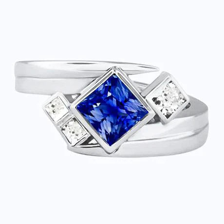 Diamant Fancy Ring 2 Karaat Bezel Prinses Blauwe Saffier