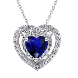 Diamant Fancy hanger hart Ceylon saffier met ketting 5 karaat