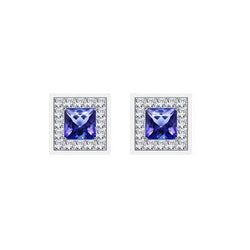 Diamant Halo Ceylon blauwe saffier 4.60 Ct oorknopjes wit goud 14k