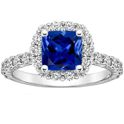 Diamant Halo Edelsteen Verlovingsring 3,25 Karaat Ceylon Sapphire Nieuw