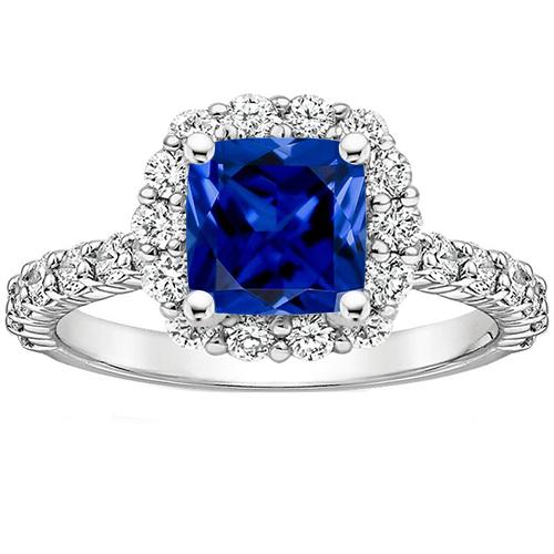 Diamant Halo Edelsteen Verlovingsring 3,25 Karaat Ceylon Sapphire Nieuw - harrychadent.nl