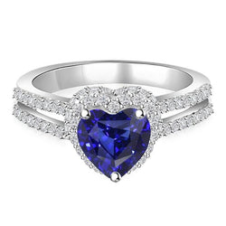 Diamant Halo Hart Geslepen Saffier Ring dubbele schacht 3,50 karaat