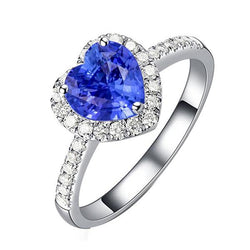 Diamant Halo Hartvormige Natuurlijke Blauwe Saffier Ring 3,50 Karaat