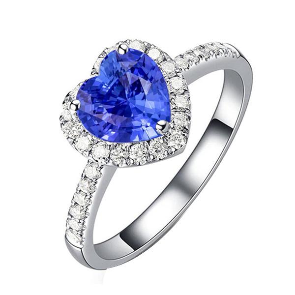 Diamant Halo Hartvormige Natuurlijke Blauwe Saffier Ring 3,50 Karaat - harrychadent.nl