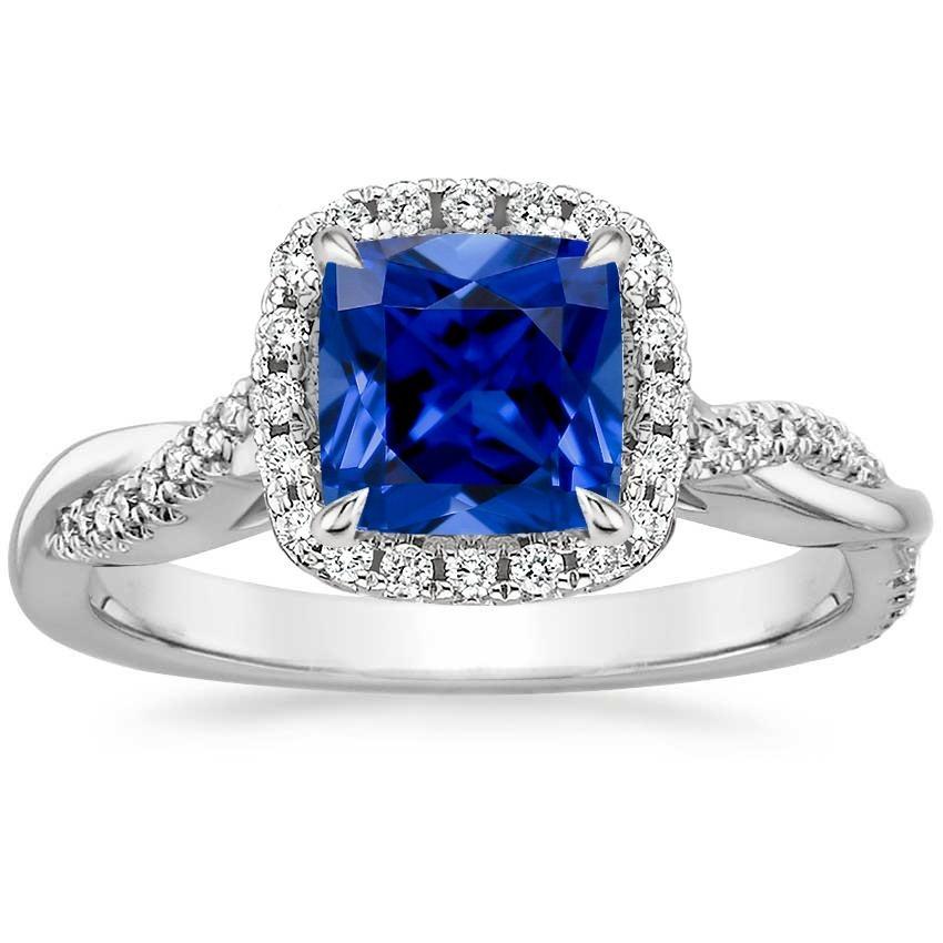 Diamant Halo Ring Kussen Blauwe Saffier Pave Set Geaccentueerd 3,25 Karaat - harrychadent.nl