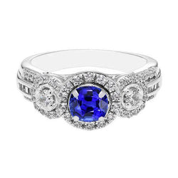 Diamant Halo Ronde Blauwe Saffier Ring 2,50 karaat dames sieraden