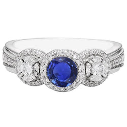 Diamant Halo Ronde Blauwe Saffier Ring 5 Karaat Dames Sieraden