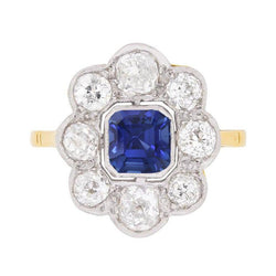 Diamant Halo Saffier Ring Bezel Set Asscher Snijbloem Stijl 4 karaat