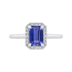 Diamant Halo Smaragd Blauw Saffier Ring 3 karaat witgoud 14K