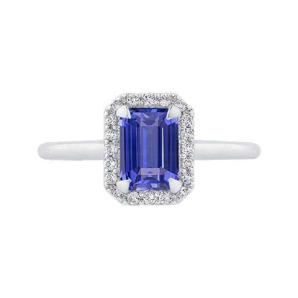 Diamant Halo Smaragd Blauw Saffier Ring 3 karaat witgoud 14K - harrychadent.nl