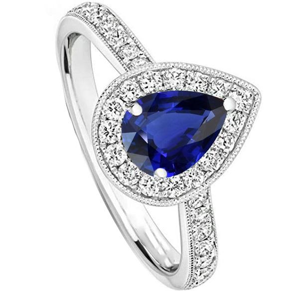 Diamant Halo Verlovingsring Peer Srilanka Sapphire 4,50 karaat - harrychadent.nl
