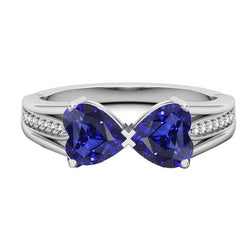 Diamant Hart 2 Steen Blauwe Saffier Ring 3.50 karaat goud 14K sieraden
