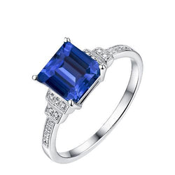 Diamant Smaragd Blauwe Saffier Ring 3 karaat witgoud 14K sieraden