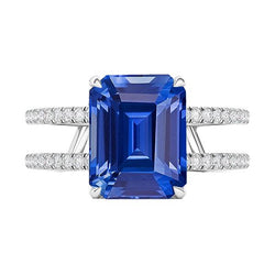 Diamant Smaragd Blauwe Saffier verlovingsring dubbele schacht 4,50 karaat