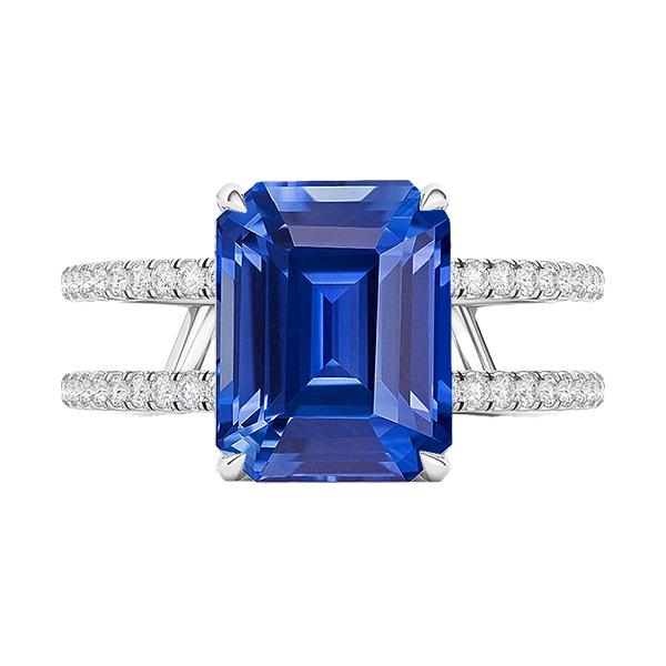 Diamant Smaragd Blauwe Saffier verlovingsring dubbele schacht 4,50 karaat - harrychadent.nl