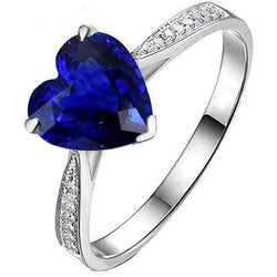 Diamant Solitaire Met Accenten Hart Ceylon Sapphire Ring 3.50 Karaat