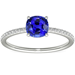 Diamant Solitaire Ring Accent Kussenvormige Ceylon Sapphire 3 Karaat